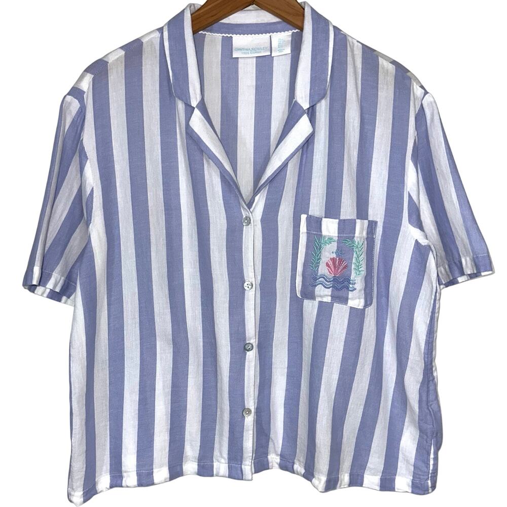 Cynthia Rowley Striped Seashell Button Front Cotton Shirt Size Large